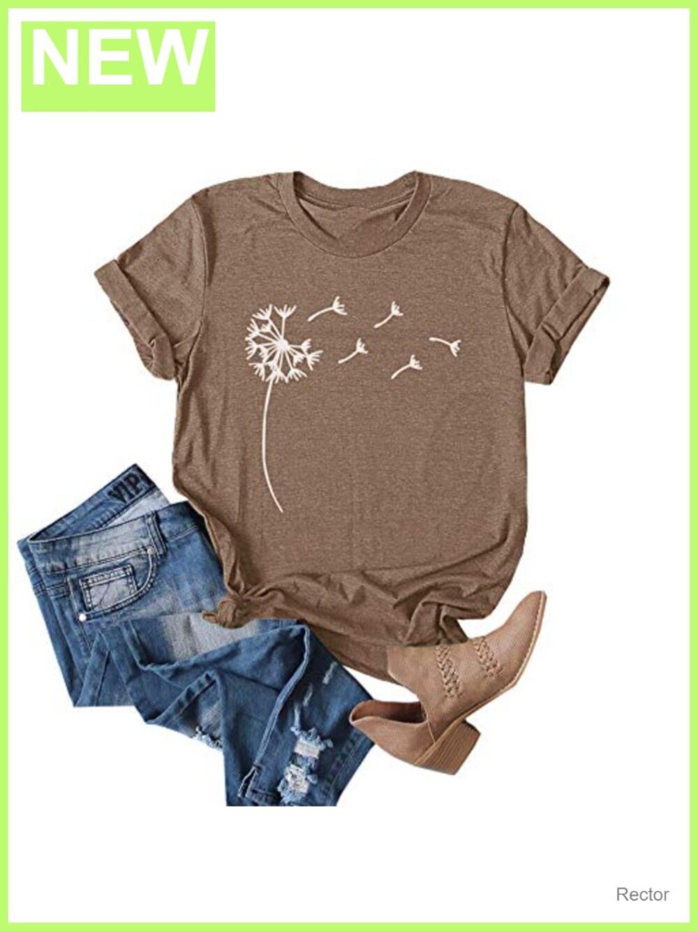 Women Dandelion Print Graphic Short Sleeve Summer Tee Top